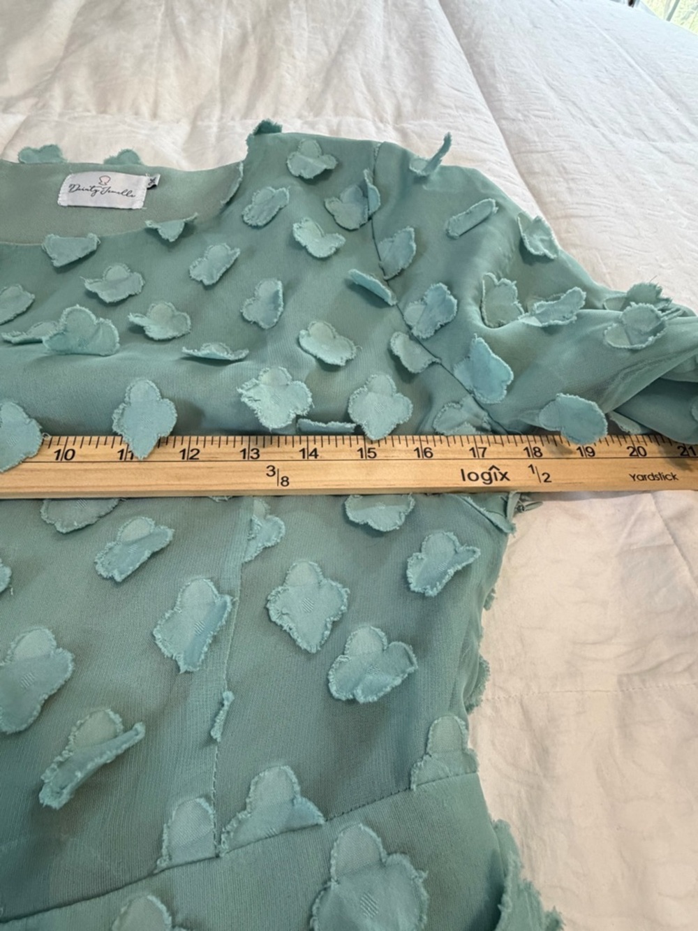 Dainty Jewells Mint Green 3D Floral Midi Dress Size M Modest church Spring - Picture 8 of 11